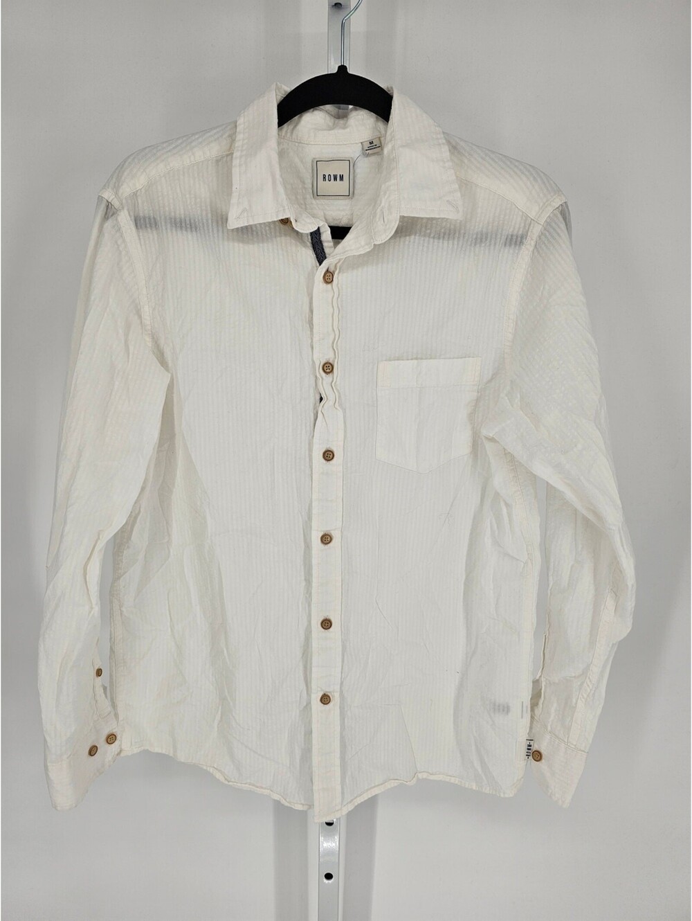 ROWM Mens Sz M Long Sleeve Button Up Shirt Solid White Textured
